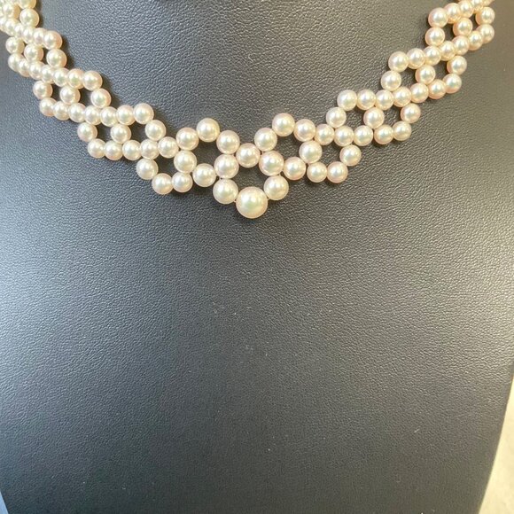 Mikimoto 4-7.5mm K18 Expert technique lace collar akoya pearls necklace w/case - Picture 2 of 14